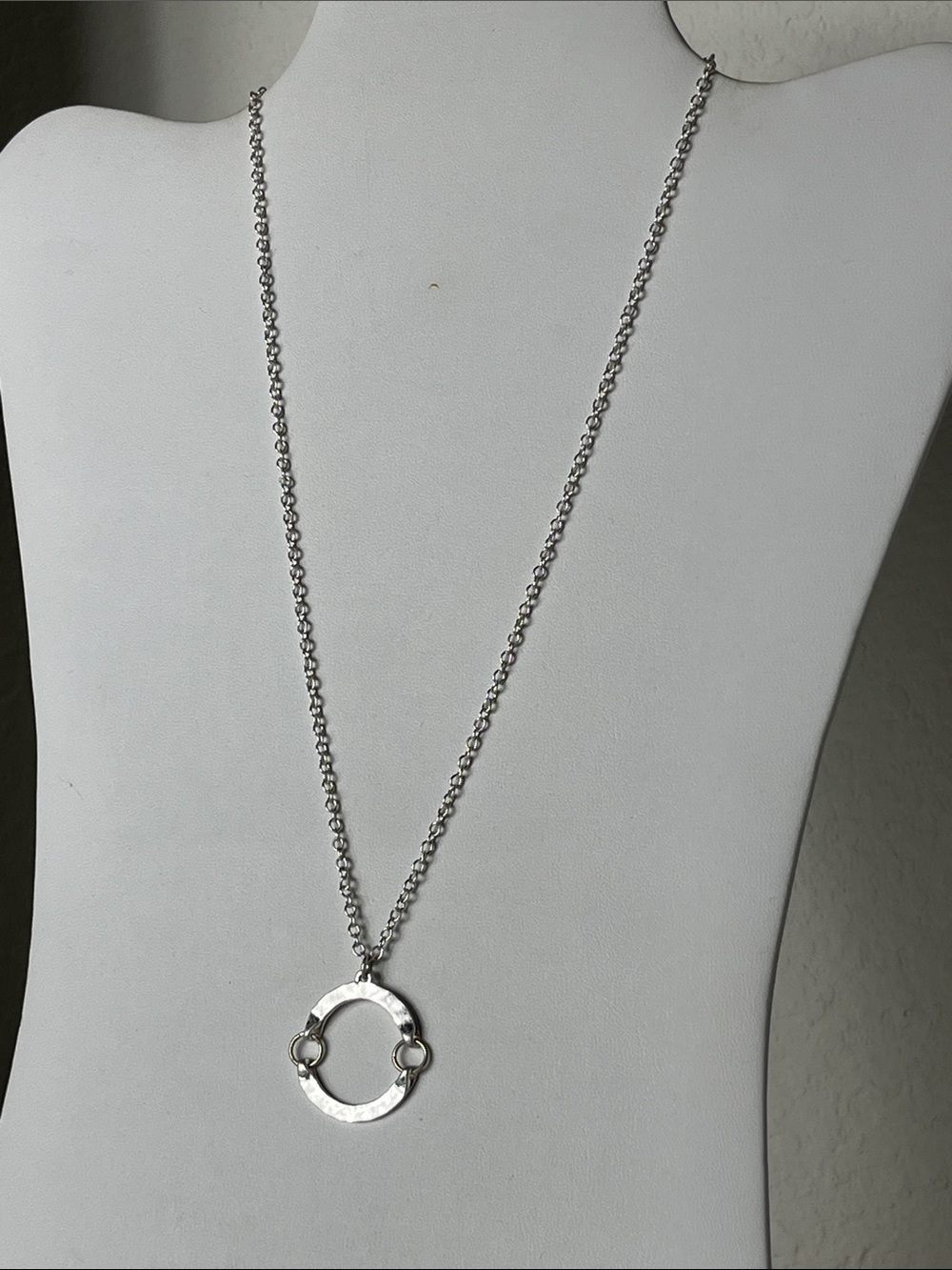 Sterling Silver Hammered Circle Pendant Necklace - Silver